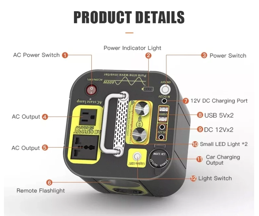 Solar Generator Camping System 220V Power Banks 600W Lithium Battery Indoor Outdoor Explorer Portable Power Station