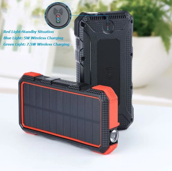 Waterproof Portable Phone Charger 10000mAh 20000mAh Wireless Solar Power Bank 30000mAh