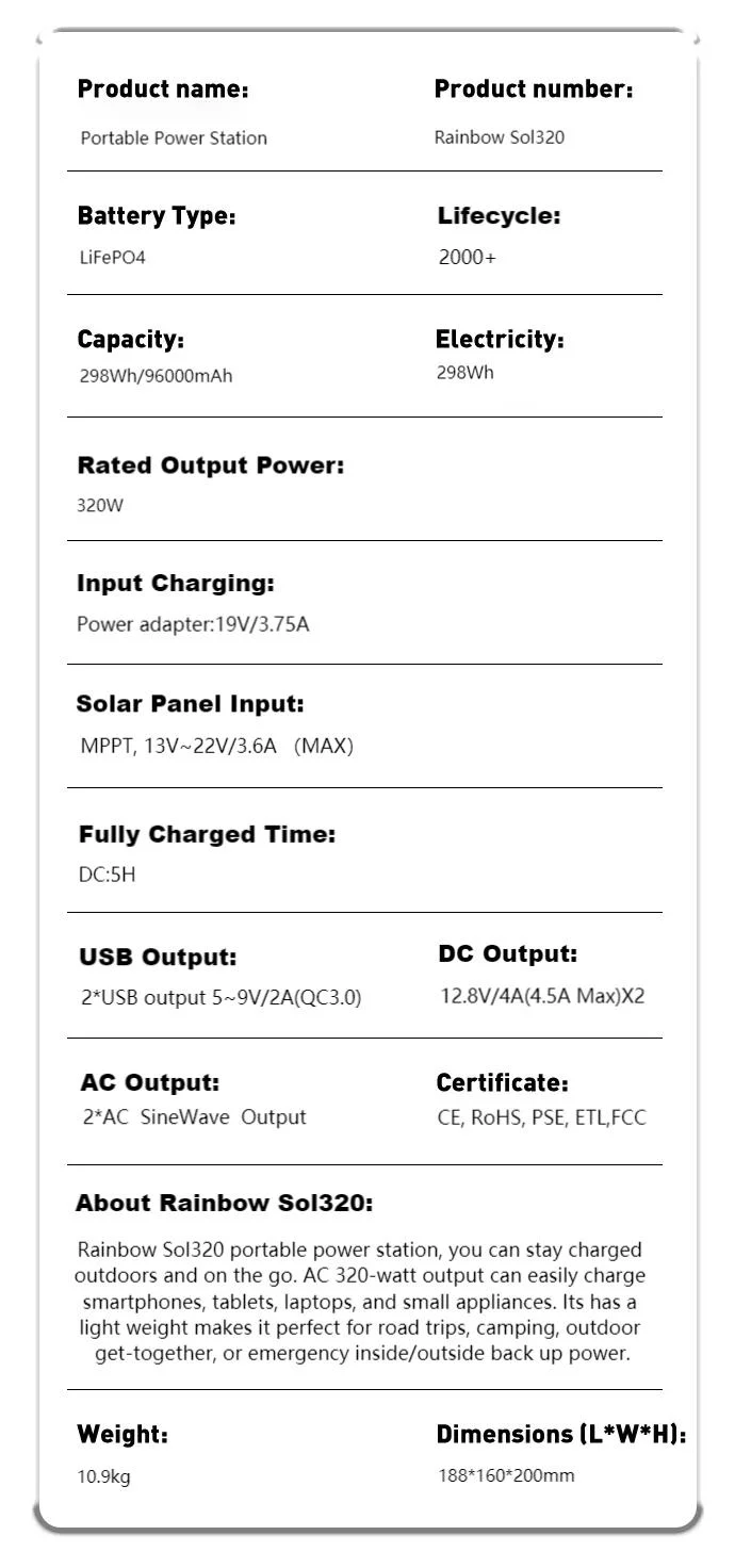 320W 298wh 110V 220V Solar Generator Portable Power Station for Indoor and Outdoor