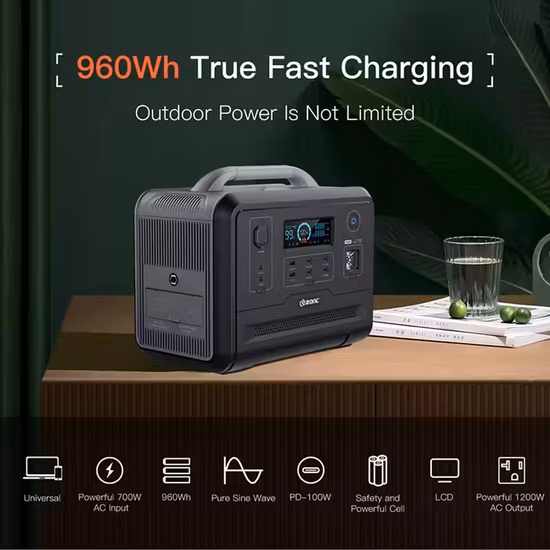Central eléctrica portátil 1200W Almacenamiento de energía de emergencia al aire libre